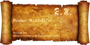Roder Miklós névjegykártya